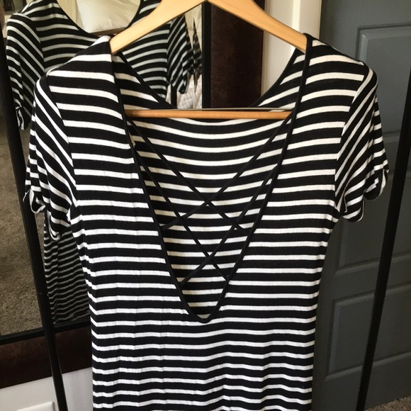 Black and white stripe jersey maxi dress Sz Medium - Picture 3 of 5